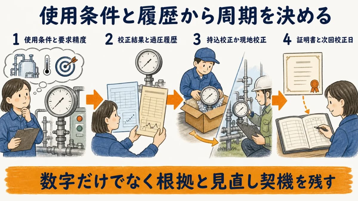圧力計の条件と履歴から周期を維持短縮延長する判定フロー