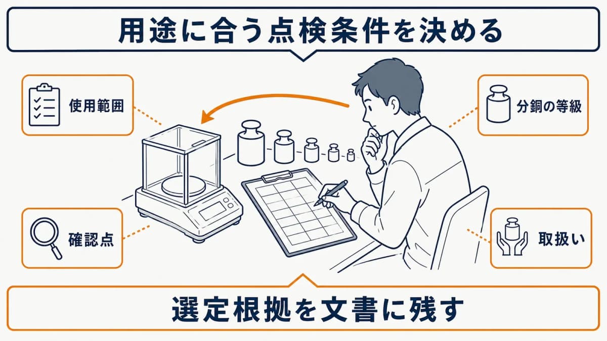 天びんの用途と実使用域から分銅を選ぶ選定記録表