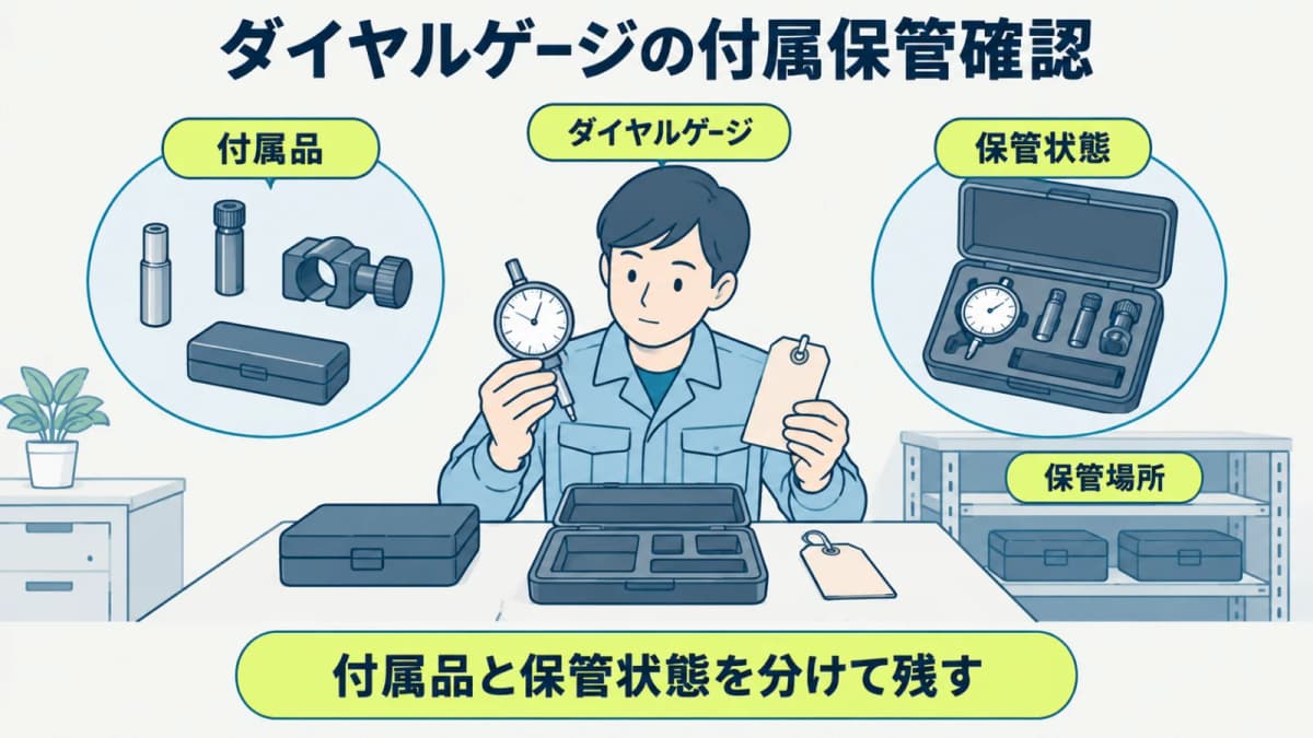 ダイヤルゲージの付属品と保管状態を依頼表で整理する