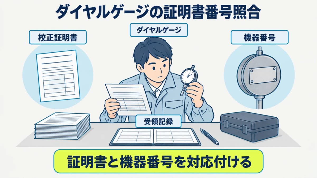 ダイヤルゲージと校正証明書を管理番号で受領確認する