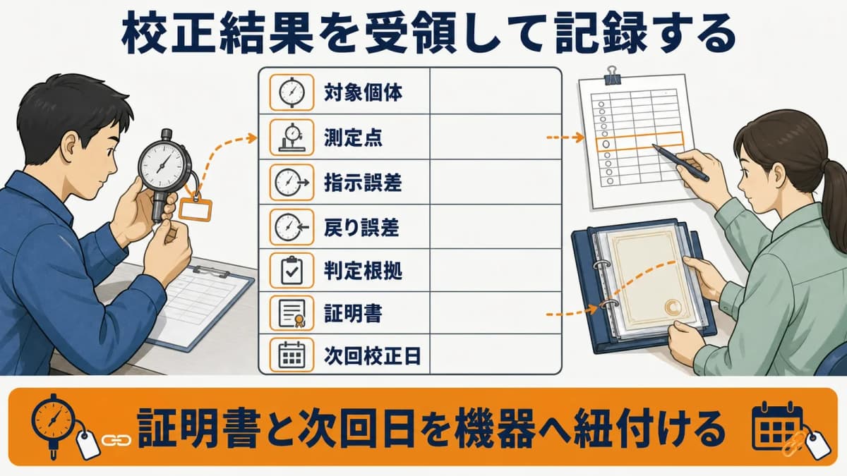 ダイヤルゲージの指示誤差戻り誤差と証明書を照合する受領チェック表