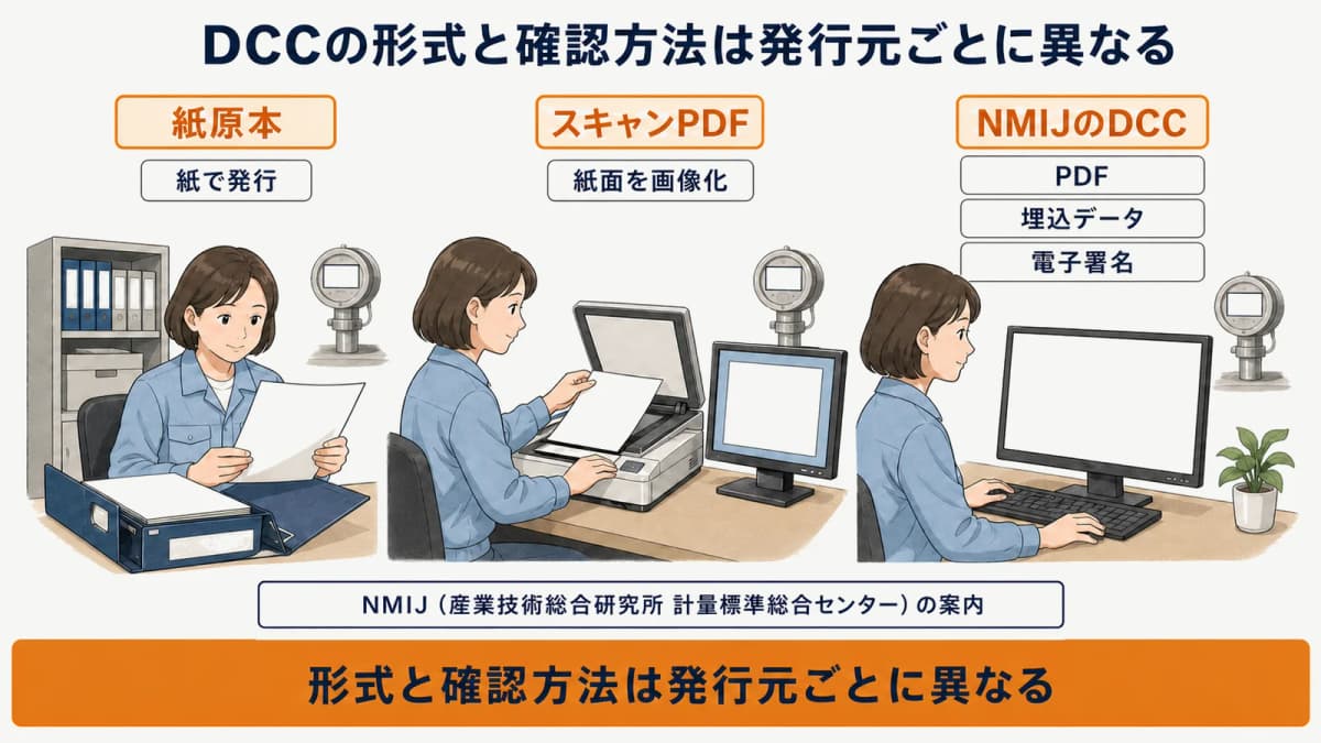 紙原本とスキャンPDFとNMIJのDCCを比べる形式比較図
