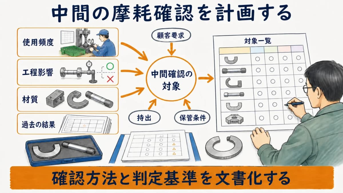 限界ゲージの重要度使用区分履歴から中間確認対象を選ぶ表