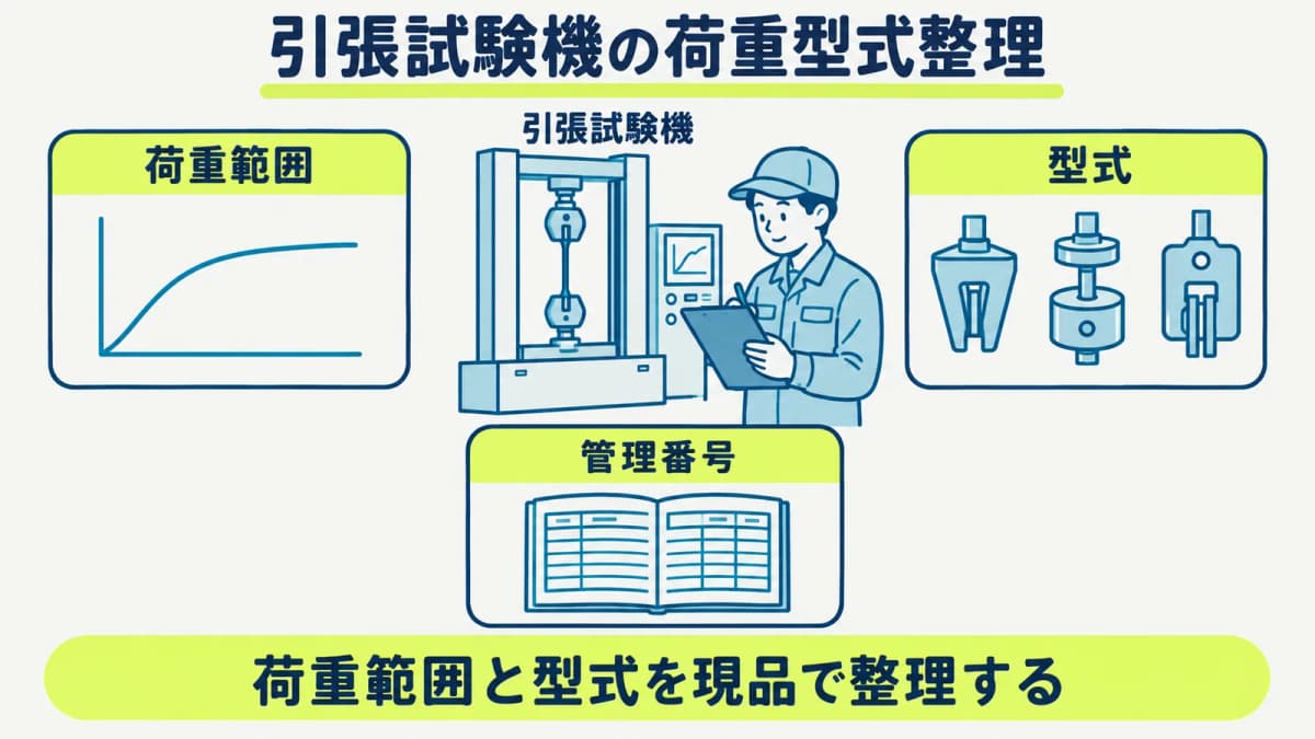 引張試験機の荷重範囲と型式を現品情報として確認する
