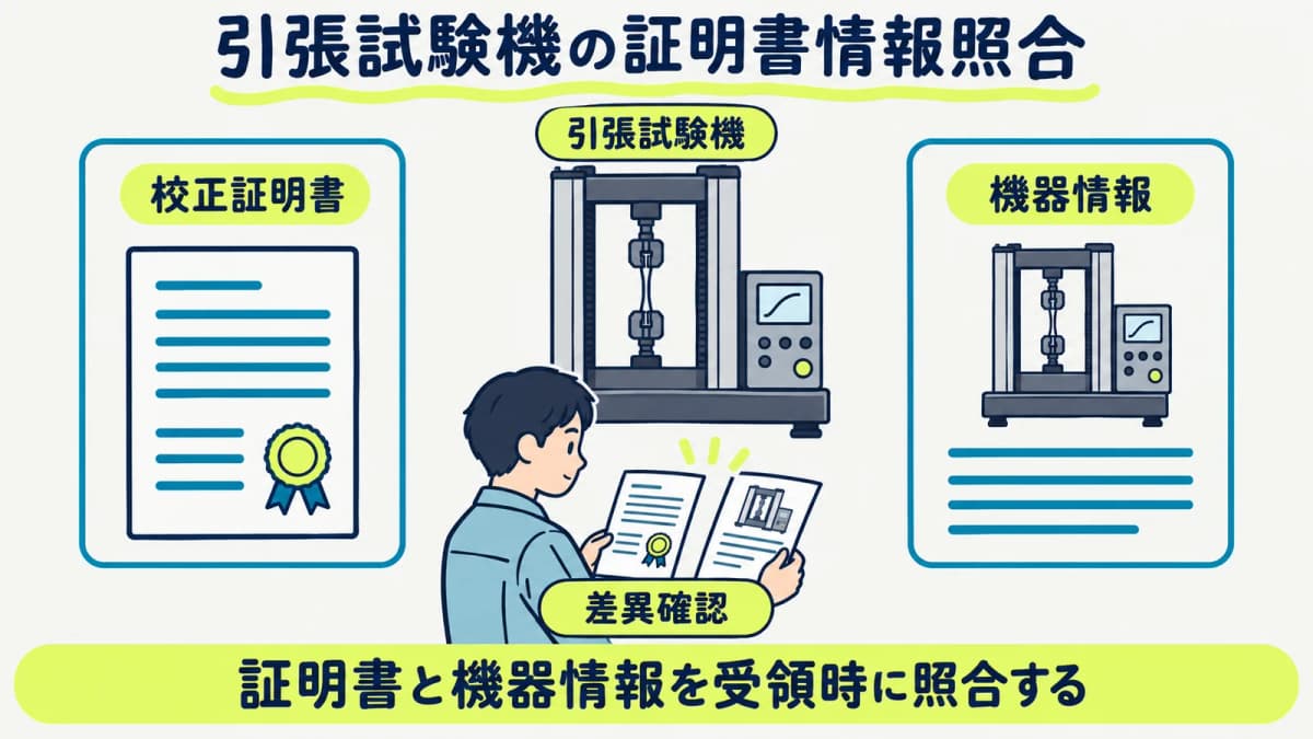 引張試験機と校正証明書を管理番号で受領確認する