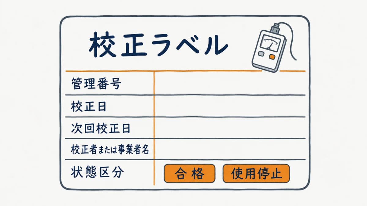 校正ラベルの記載項目をまとめたラベル見本の図解