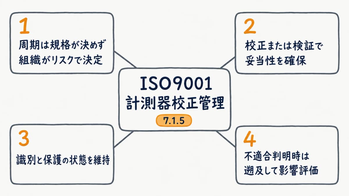 ISO9001における計測器校正管理の全体像を示した図解