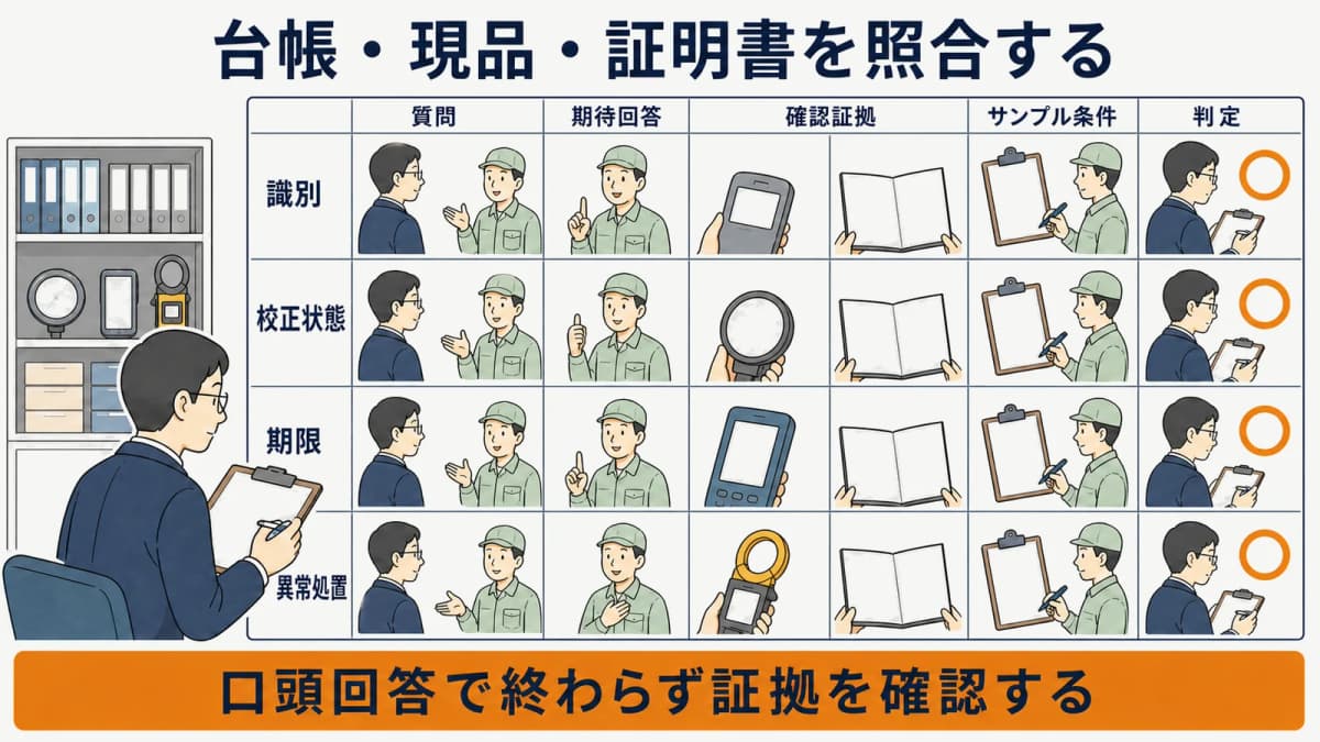 内部監査の質問と期待証拠と判定をまとめたチェックリスト