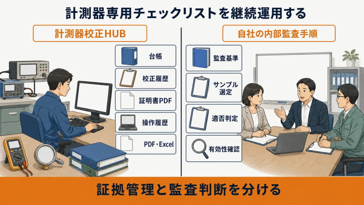 計測器校正HUBの監査証拠管理と非対応機能の境界表