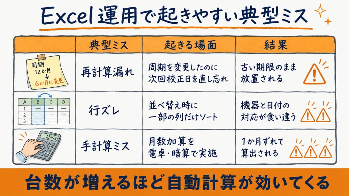Excel運用で起きやすい再計算漏れ・行ズレ・手計算ミスの典型ミス早見表