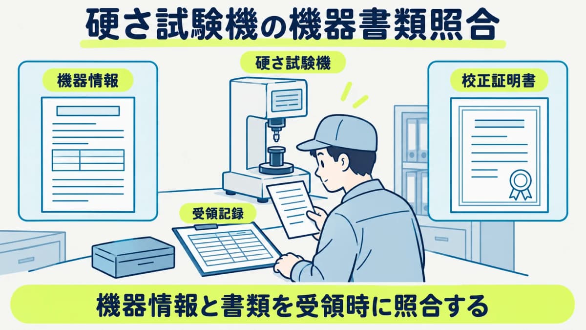 硬さ試験機と校正証明書を管理番号で受領確認する