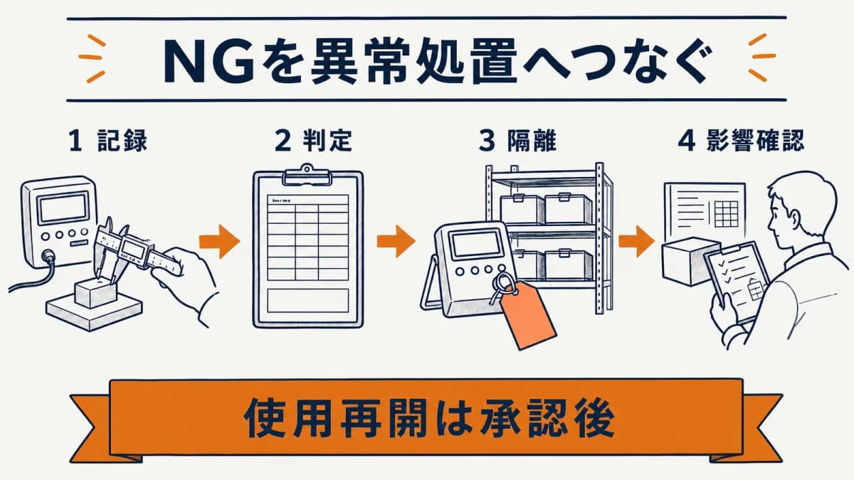 中間点検の実施からNG隔離影響確認使用再開へ進む状態遷移図