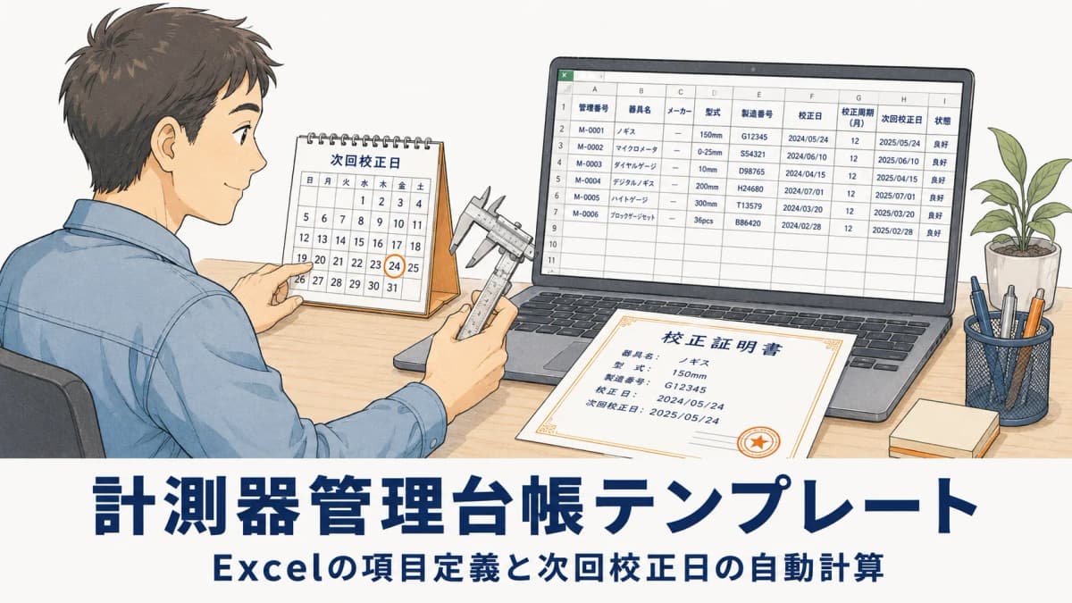 計測器管理台帳の無料Excelテンプレート|項目定義と自動計算式