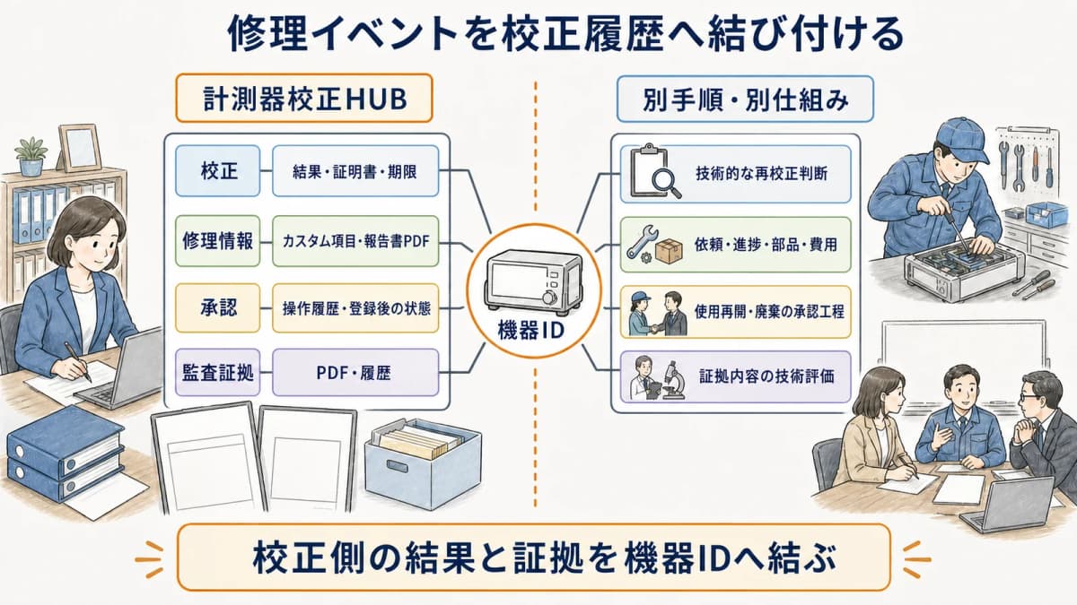 計測器校正HUBで扱う修理関連情報の機能境界表