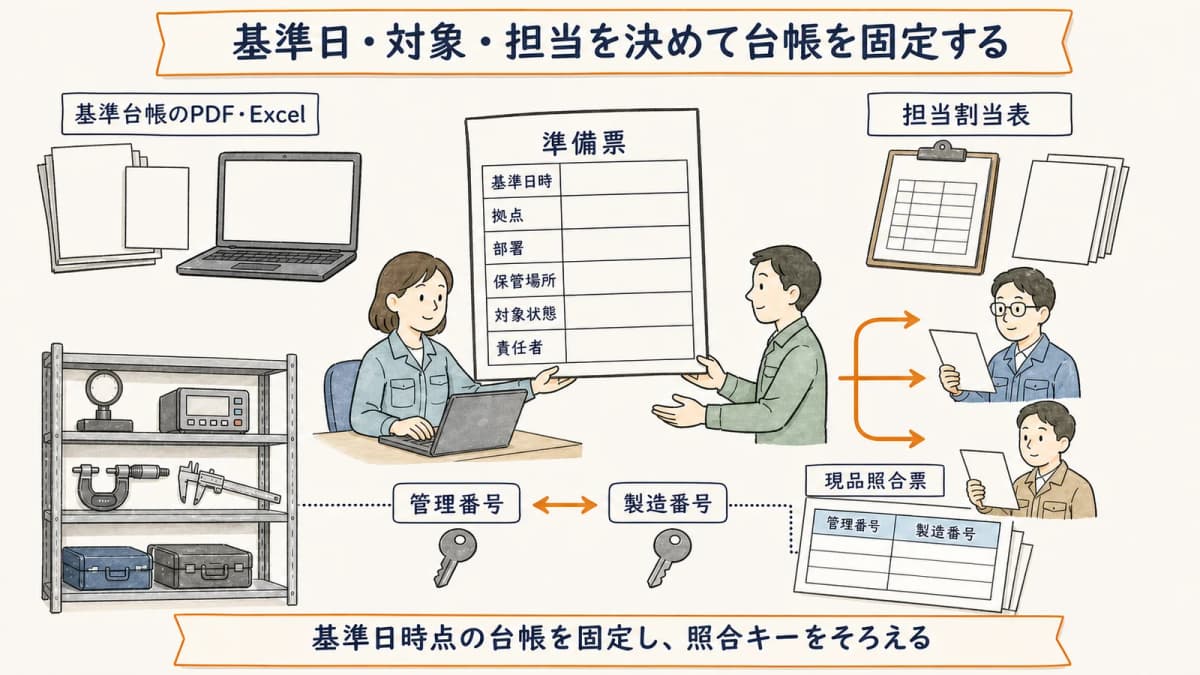 棚卸の基準日時と範囲と担当を定める準備票