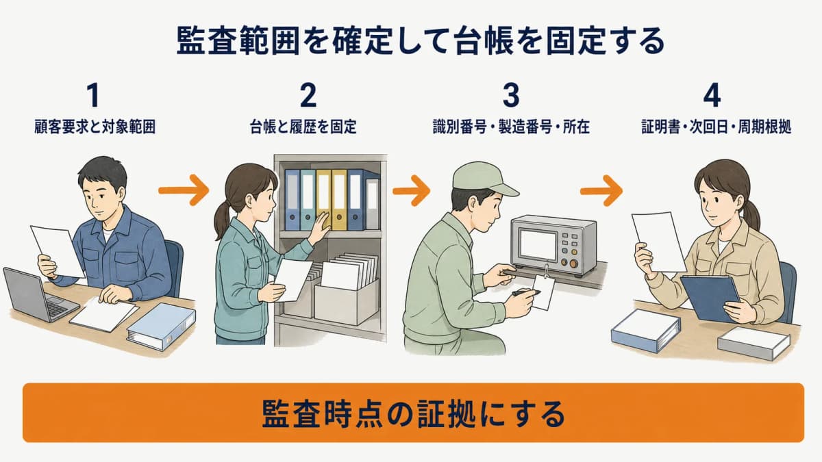 顧客要求の確認から監査時点の台帳固定までの準備フロー