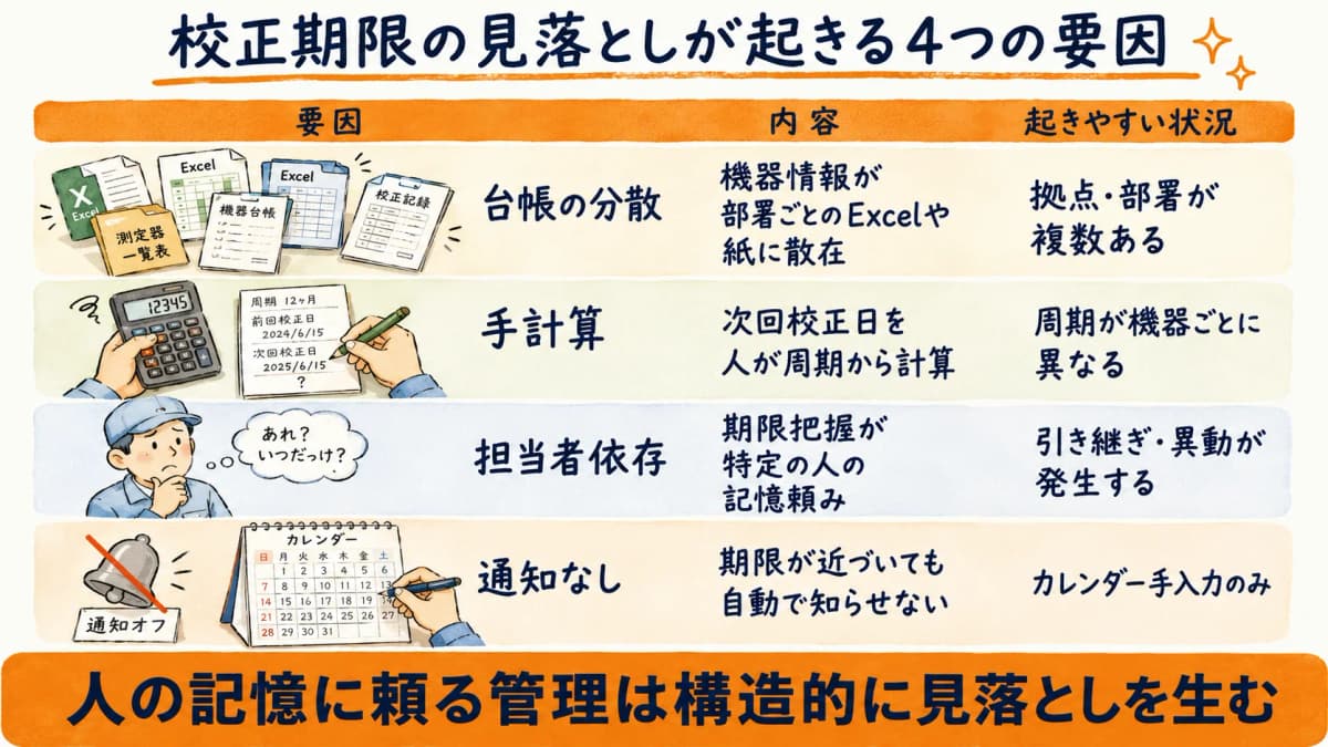 校正期限の見落としが起きる4つの典型要因を整理した早見表