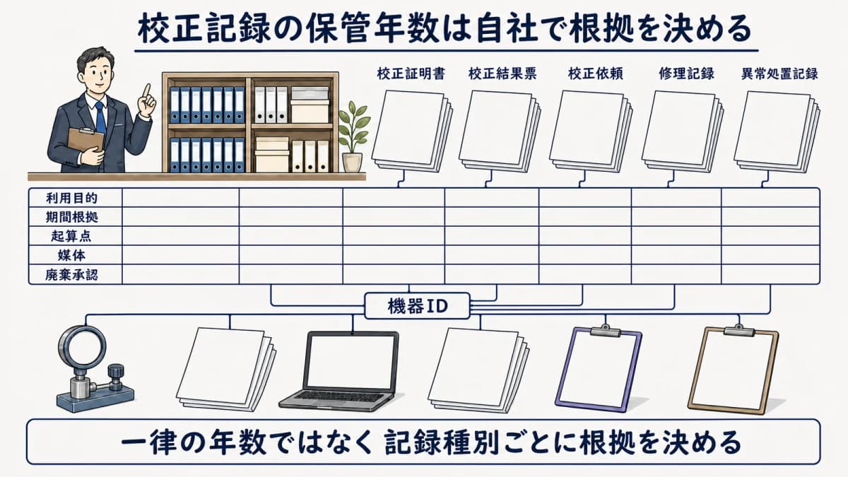 校正記録の種類と保管期間を決める根拠の対応表
