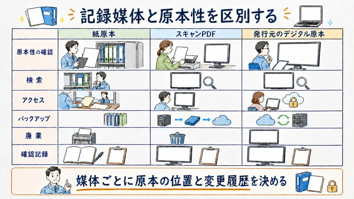 紙原本とスキャンPDFとデジタル原本の比較表