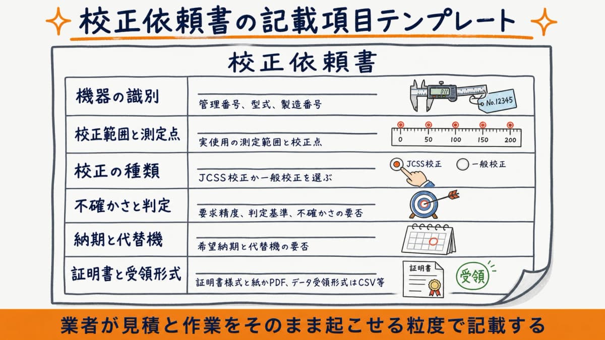 校正依頼書の記載項目テンプレート様式のイメージ図解