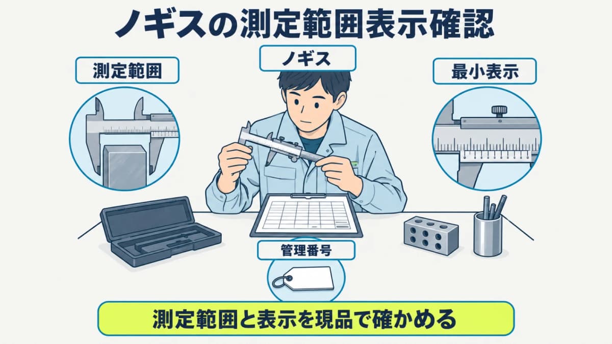 ノギスの測定範囲と最小表示を管理番号ごとに確認する