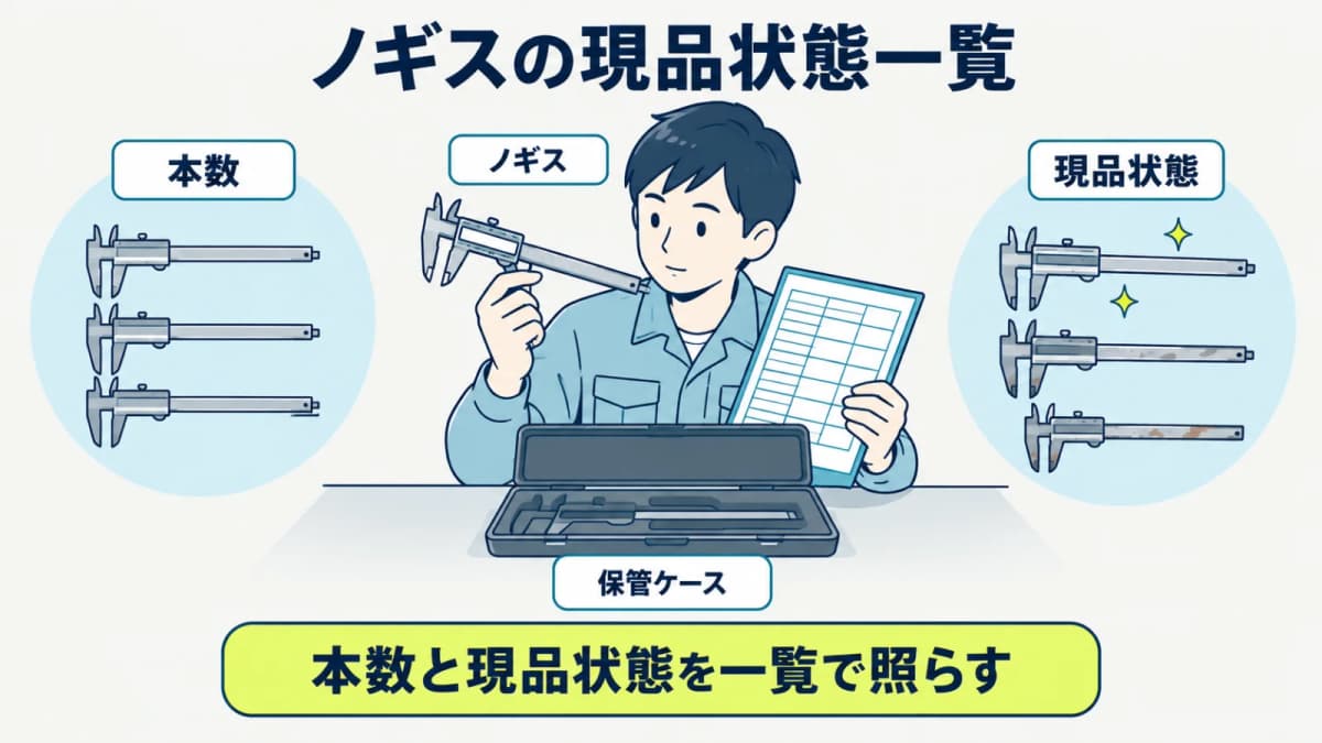 ノギスの本数とケースを依頼前一覧で照合する