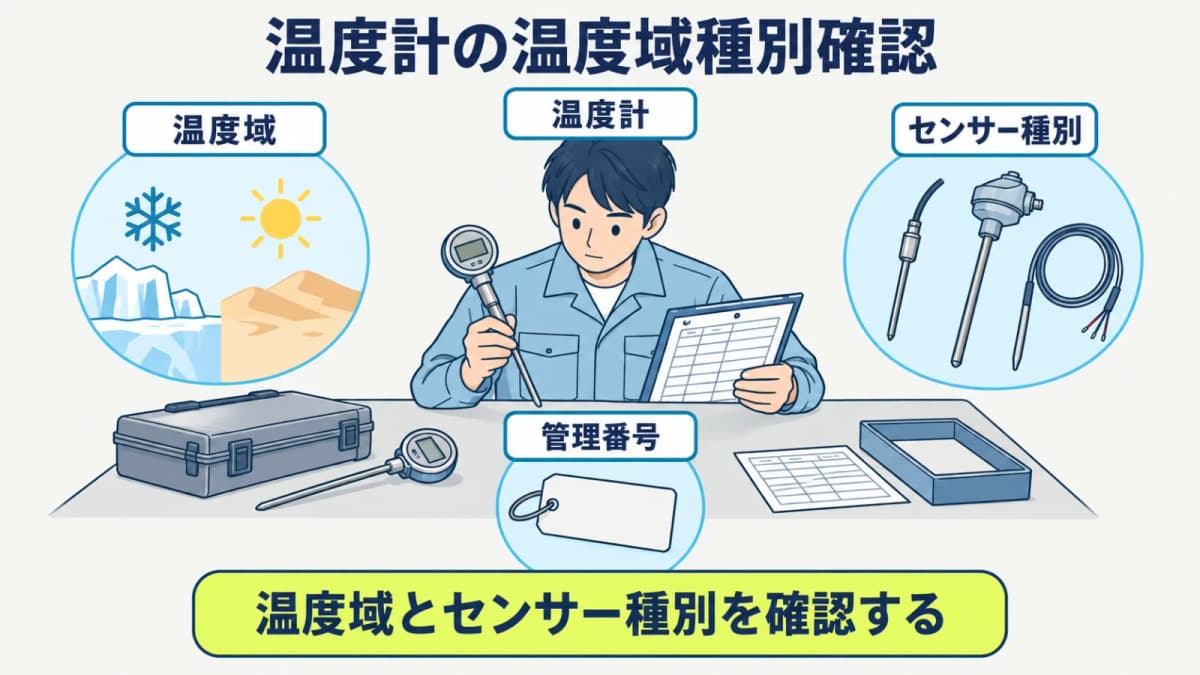 温度計の温度域とセンサー種別を現品情報として整理する