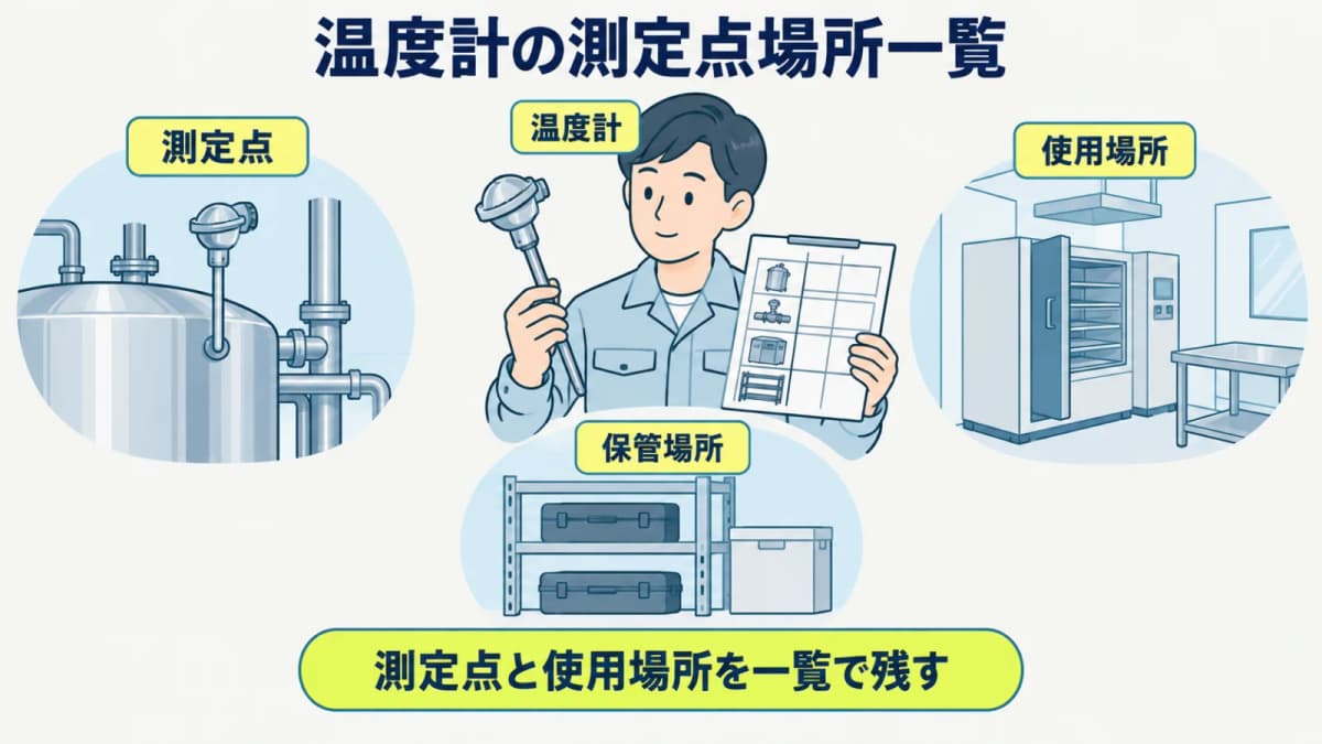 温度計の測定点と使用場所を依頼前一覧にまとめる