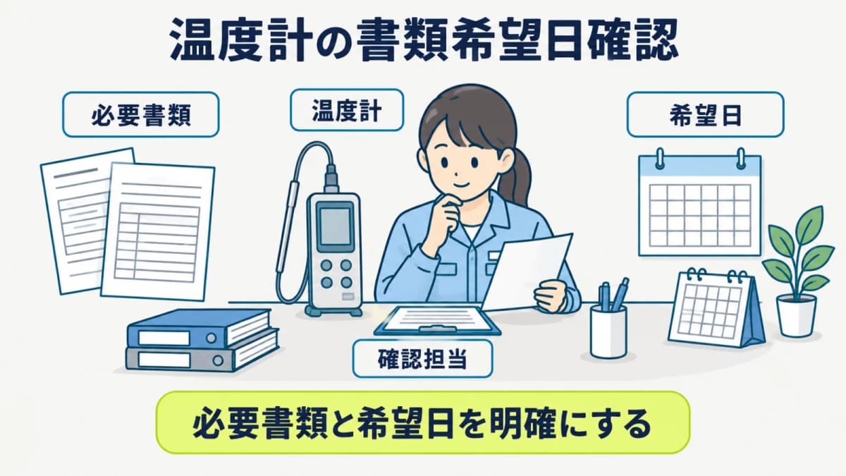 温度計の必要書類と希望日を別欄で確認する