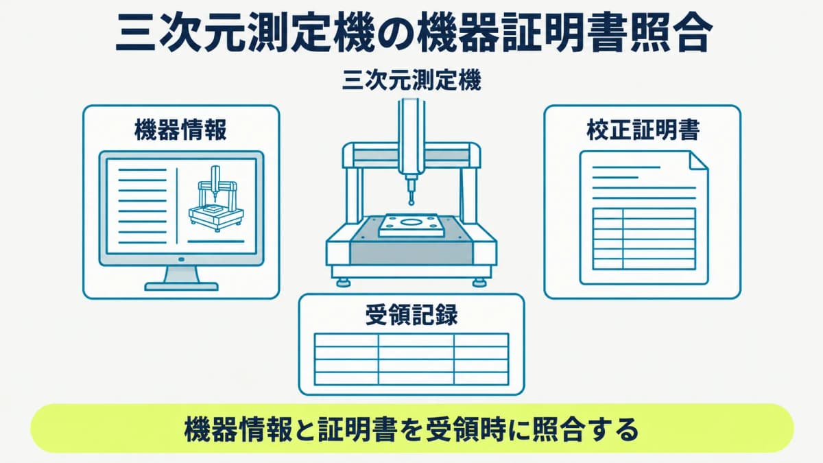 三次元測定機と校正証明書を管理番号で受領確認する