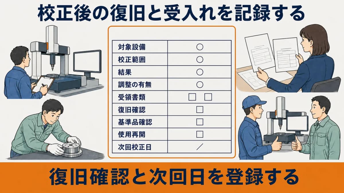 三次元測定機の校正結果受入れと復旧確認を一続きにする受入票