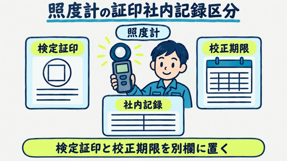 照度計の検定証印と校正期限を二重期限管理表で分ける