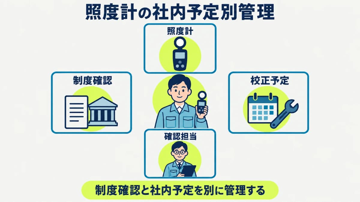 照度計の社内校正予定を制度確認と別に管理する