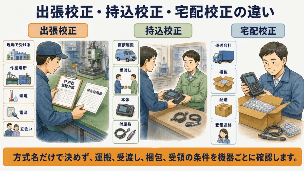出張校正・持込校正・宅配校正の違いを発注側視点で示す図解