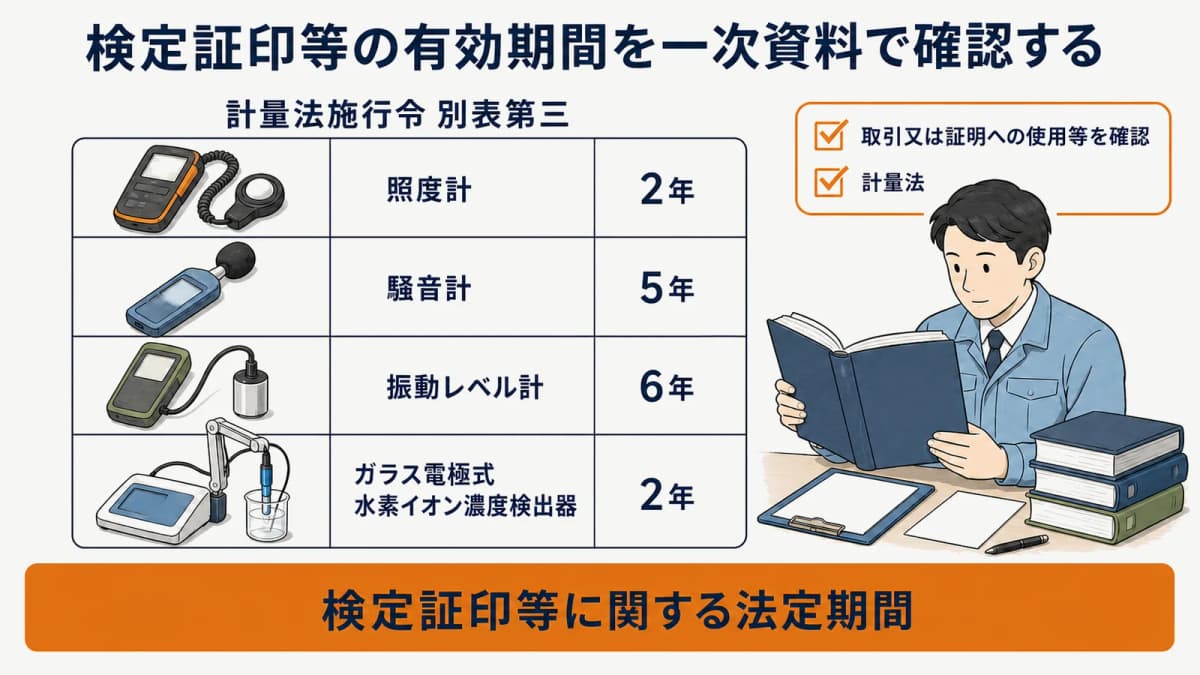 検定証印等の有効期間を機器区分別に示す期間表