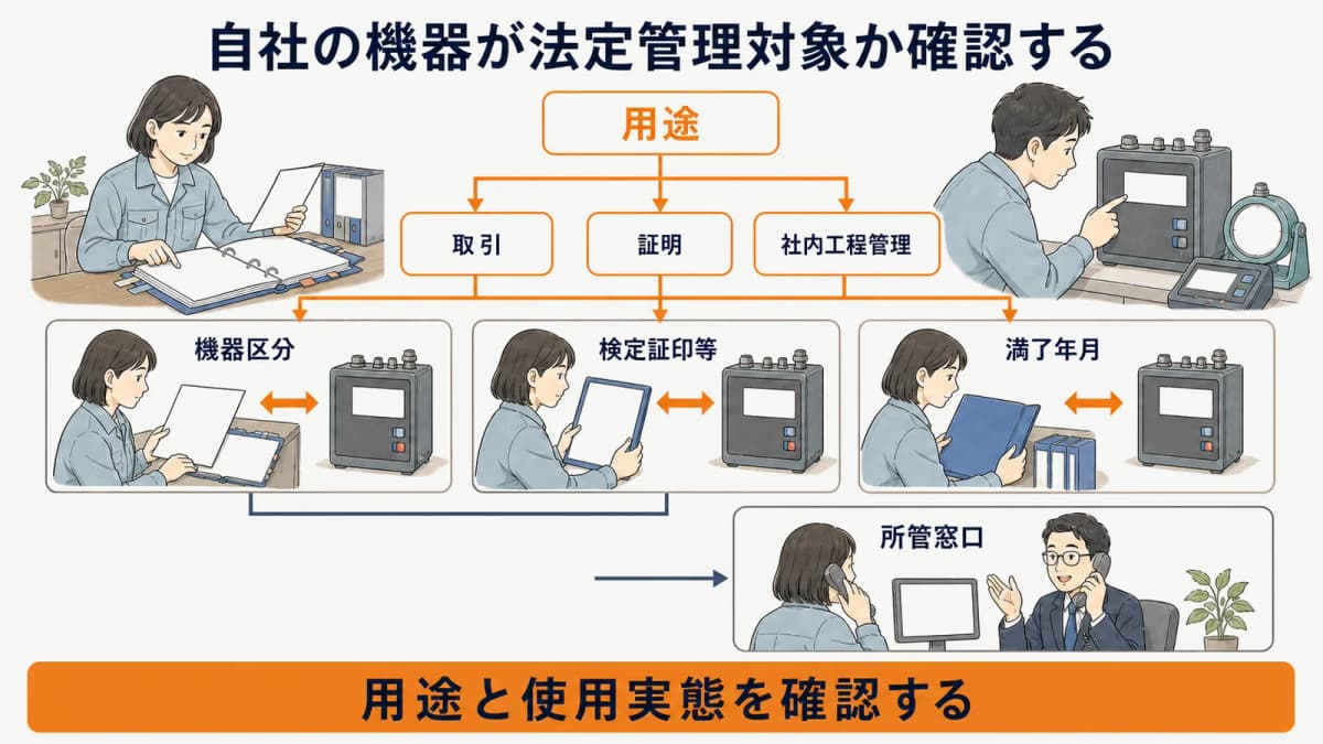 取引又は証明への使用から機器区分と証印を確認する用途判定フロー