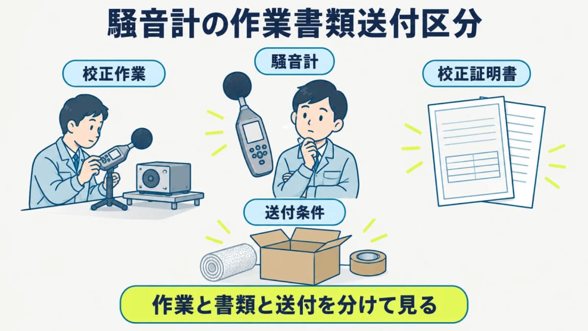 騒音計の校正作業・校正証明書・送付条件を分けて確認する