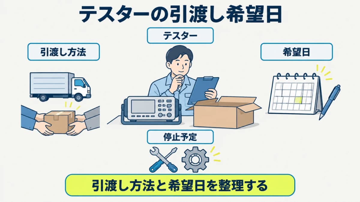 テスターの引渡し方法と希望日を停止予定と合わせて整理する