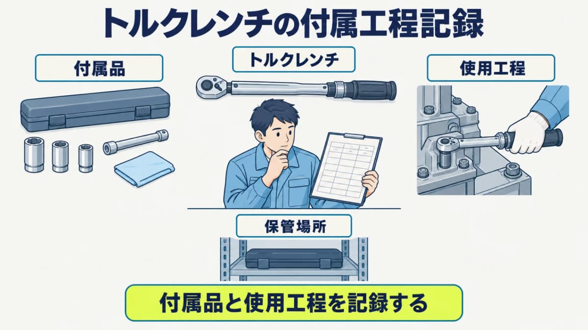 トルクレンチの付属品と使用工程を引渡し条件に結び付ける