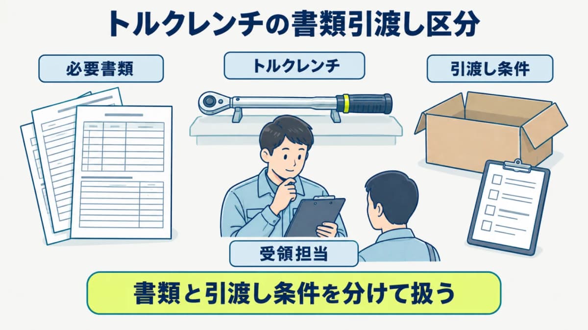 トルクレンチの書類と引渡し条件を分けて依頼する