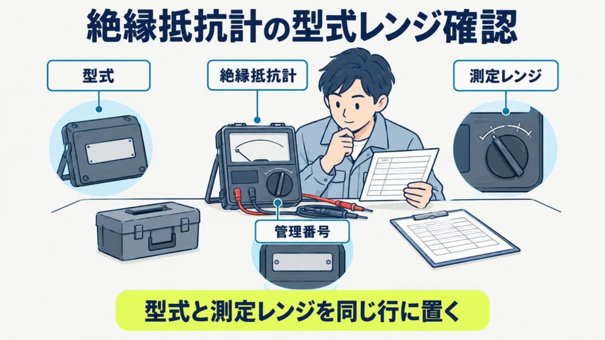 絶縁抵抗計の型式と測定レンジを依頼表で確認する
