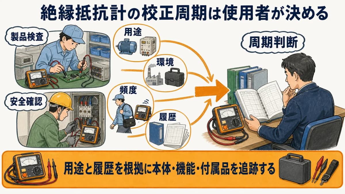 絶縁抵抗計の用途環境頻度履歴から校正周期を判断するマップ