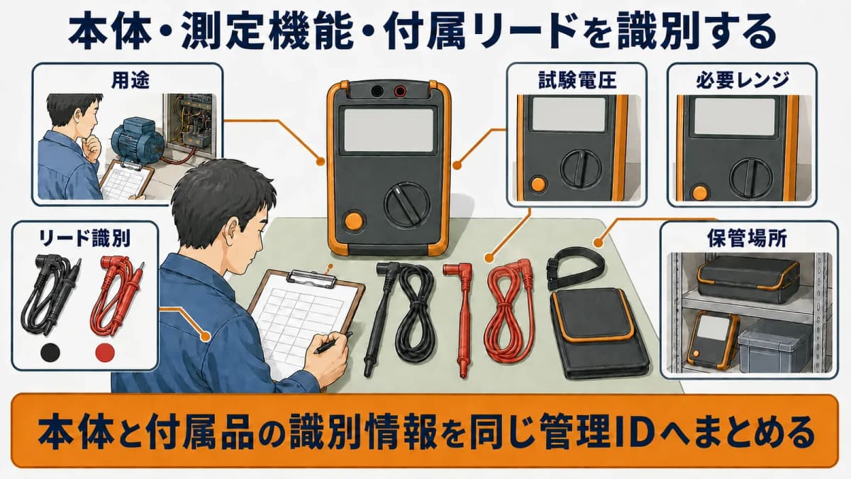 絶縁抵抗計の本体機能試験電圧付属リードを整理する台帳項目表