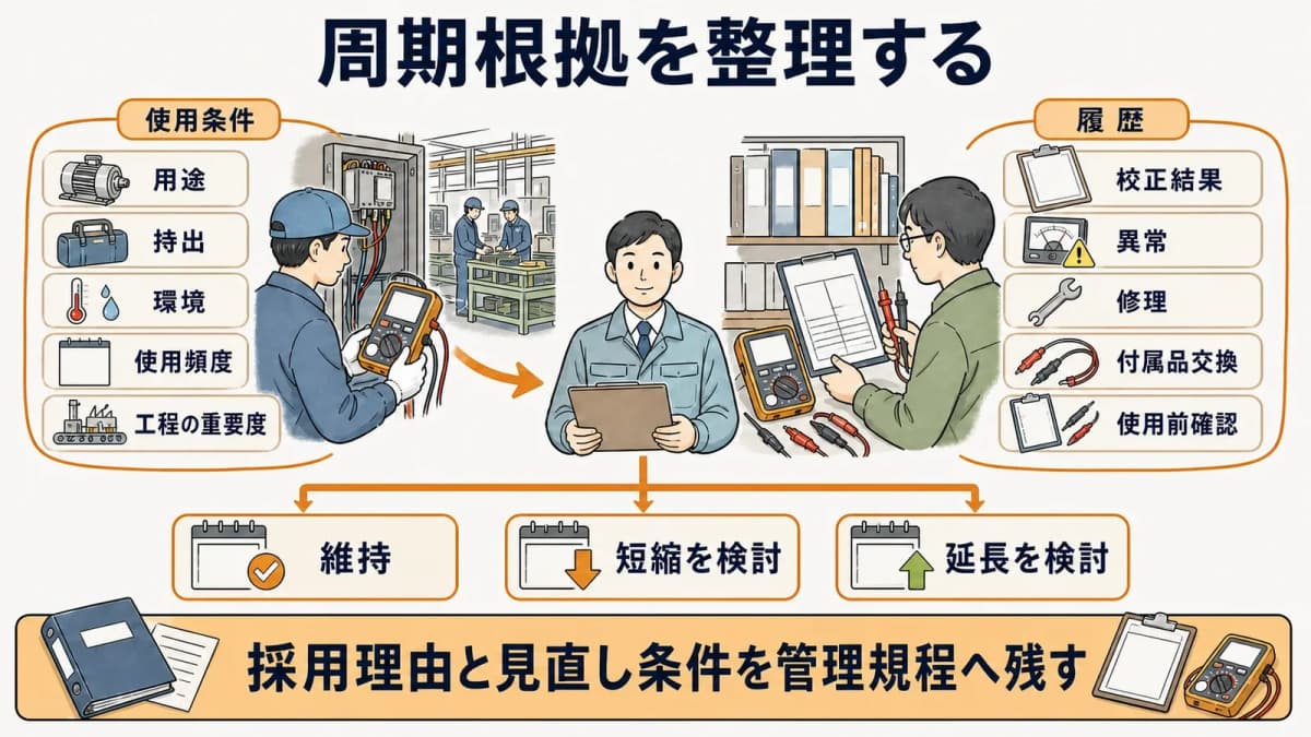 絶縁抵抗計の使用条件と履歴から周期を見直すフロー