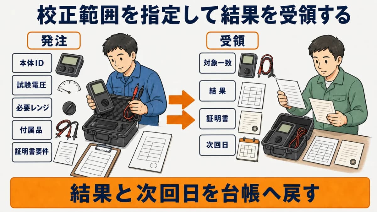 絶縁抵抗計の発注仕様と受領結果を照合するチェック表