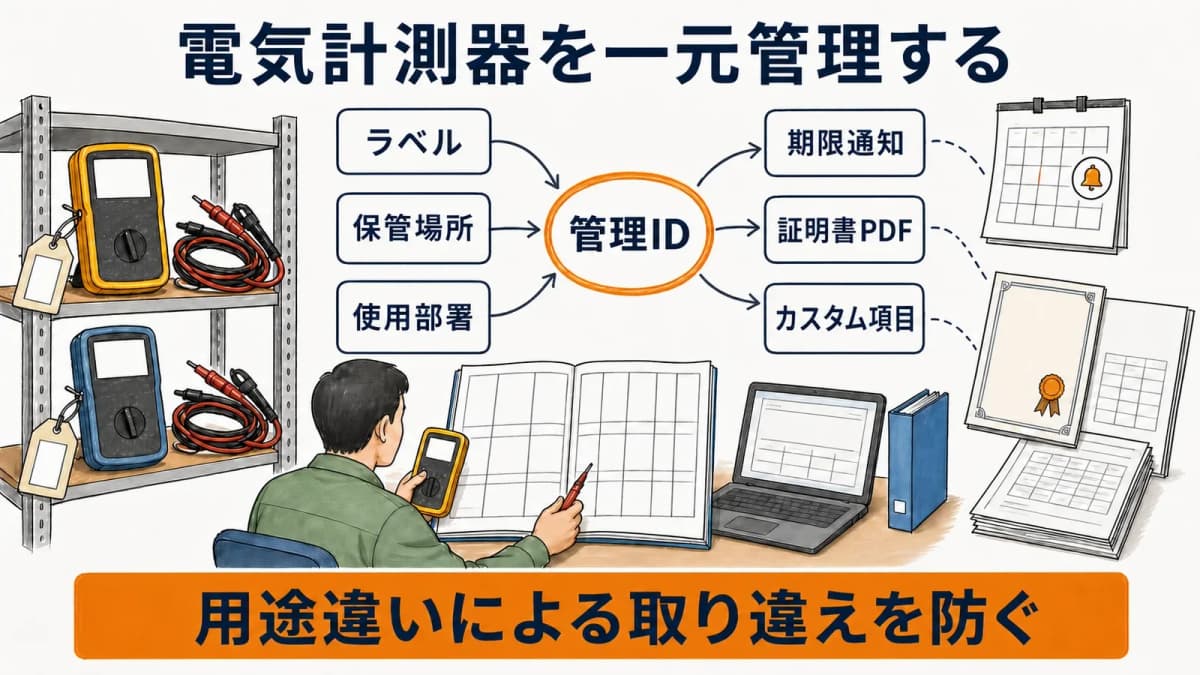 絶縁抵抗計の用途ラベル台帳証明書を結ぶ管理証拠マップ